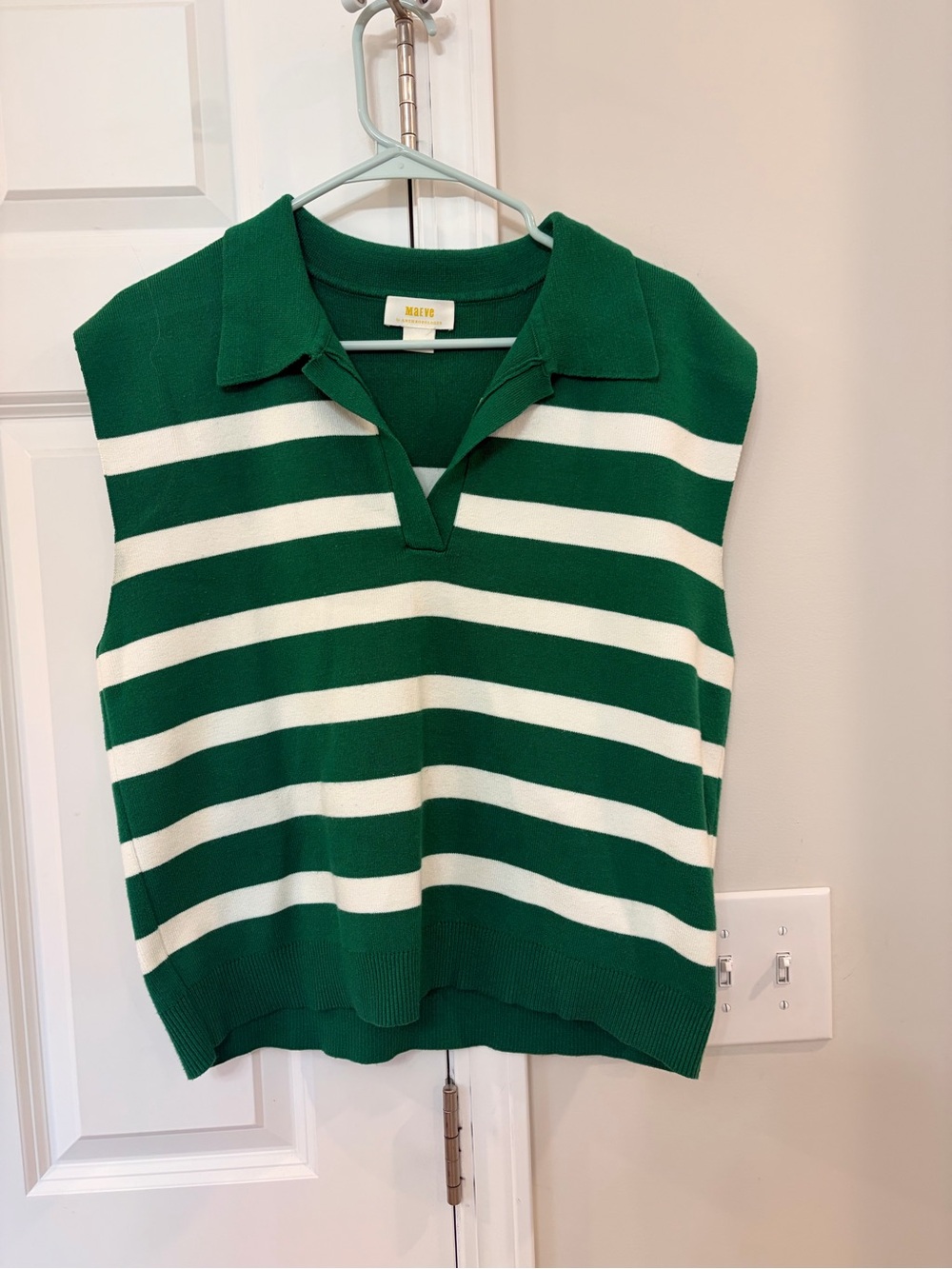Anthropologie Green & White Striped Sleeveless Polo Tank